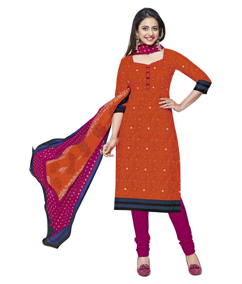 Shree Ganesh Orange Cotton Dress Material - Buy Shree Ganesh Orange Cotton Dress Material Online 