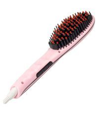 Nucleair HQT-906 LCD Temperature With Ceramic Brush Hair Straightener ( Pink )