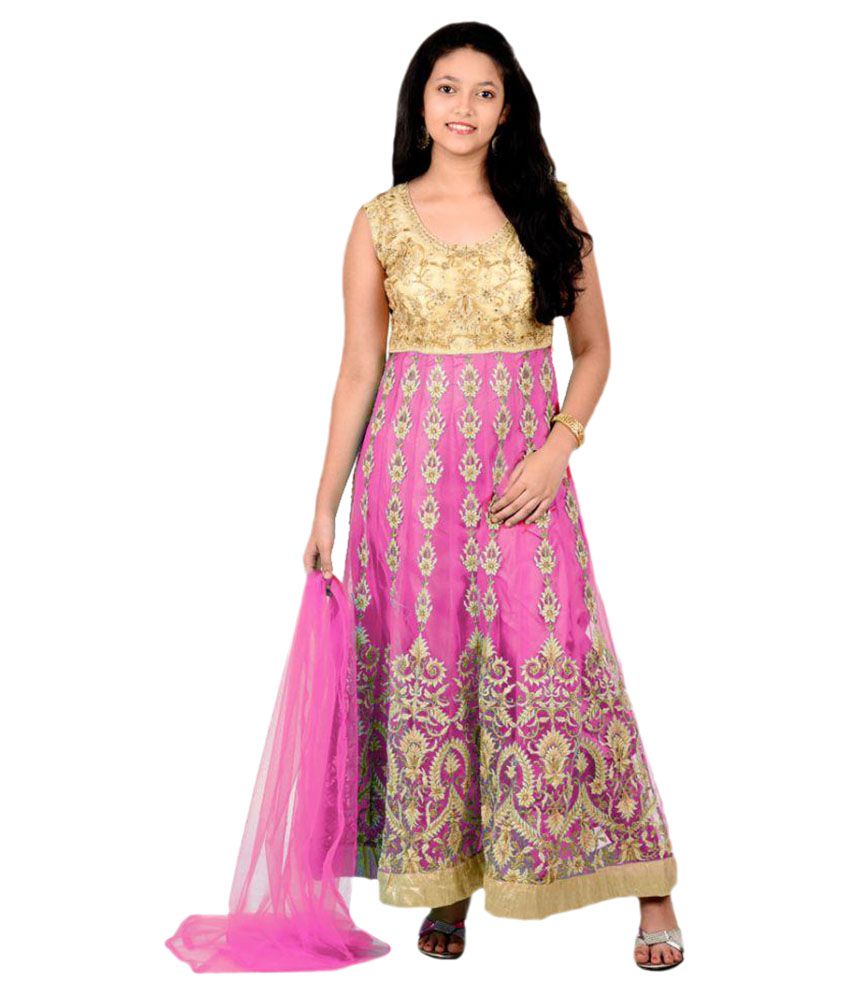 Saarah Pink Net Anarkali Suit Set - Buy Saarah Pink Net Anarkali Suit ...