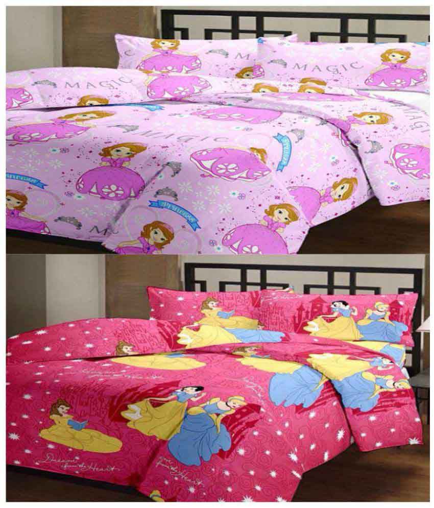     			EasyHome Princess Pink Character Single Two Bedsheets::Two Pillow Covers