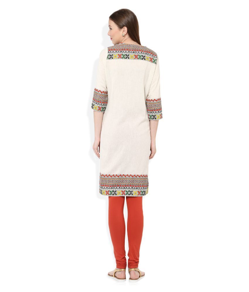 Rangmanch By Pantaloons Off White Cotton Straight Kurti Buy Rangmanch