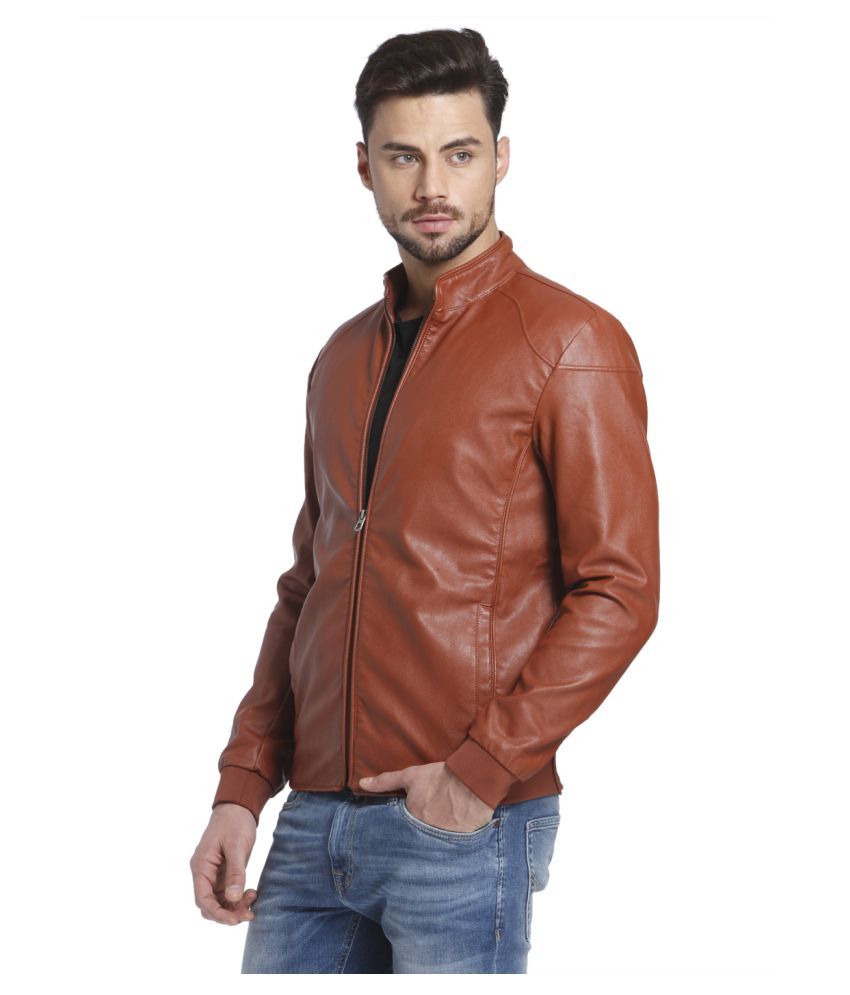 jack and jones brown leather jacket