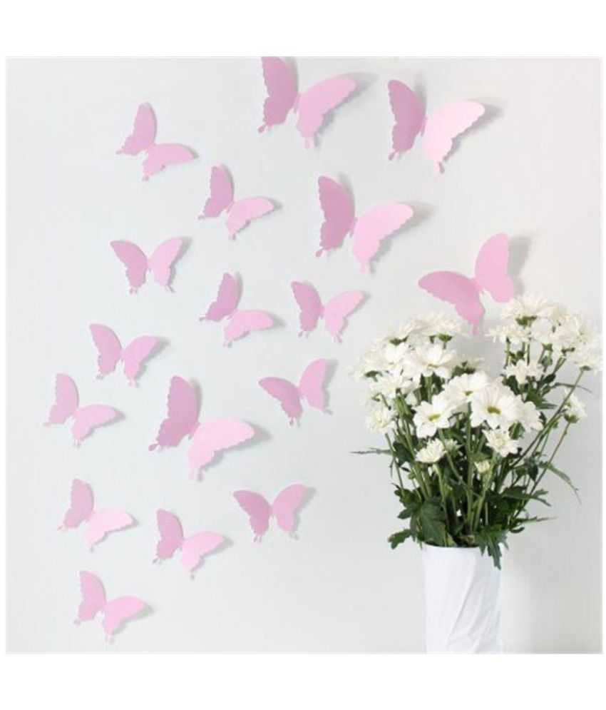     			Jaamso Royals 3D Butterflies PVC Pink Wall Sticker - Pack of 1