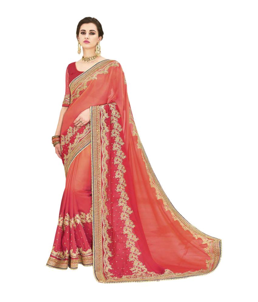 Radha's Red and Beige Georgette Saree - Buy Radha's Red and Beige ...