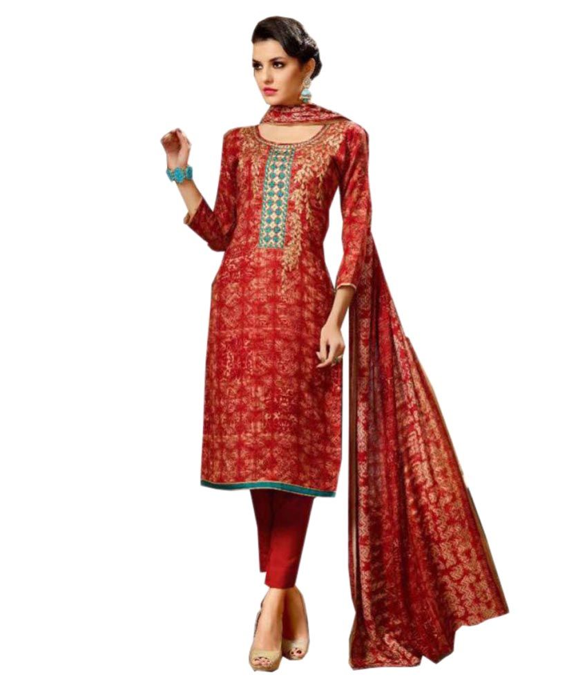 Anjnee Maroon Pashmina Blend Dress Material - Buy Anjnee Maroon ...