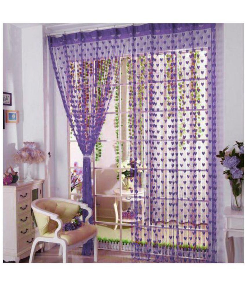    			Tanishka Fabs Floral Semi-Transparent Rod Pocket Curtain 7 ft ( Pack of 2 ) - Purple