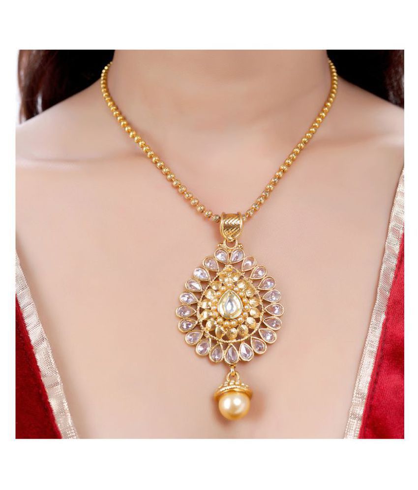 Treshine Cluster Style Golden Shining Stone Studded Pearl Pendant Set ...