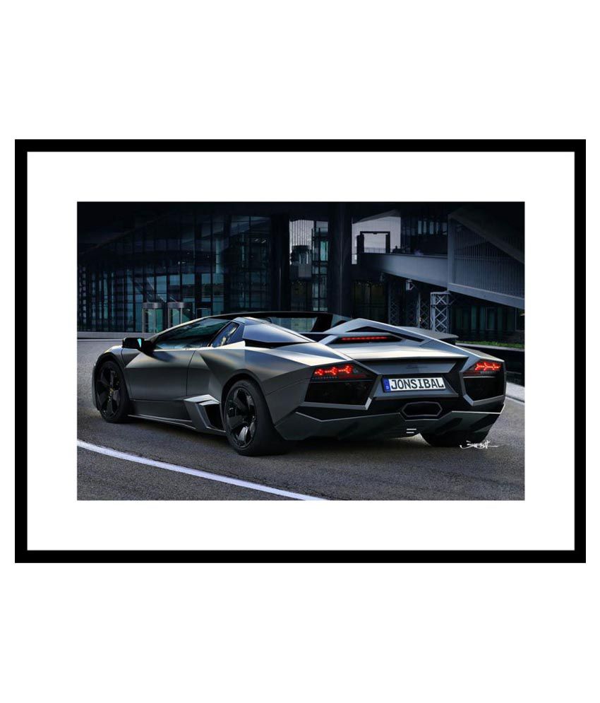 Myimage Lamborghini Black Car Paper Wall Poster With Frame Single Piece ...