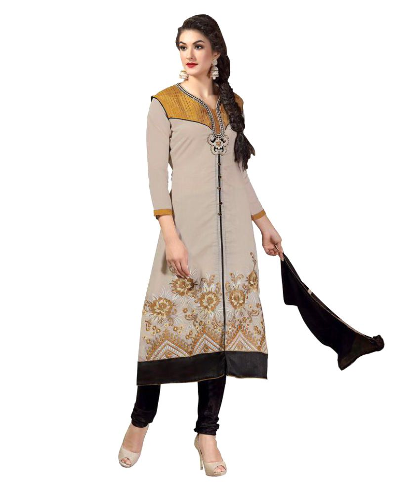 Womaniya Online Beige Chanderi Straight Semi Stitched Suit Buy