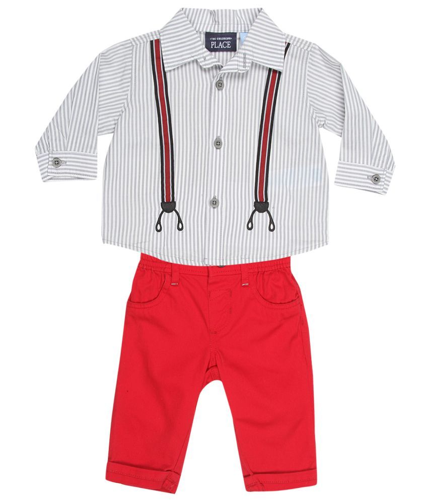 The Childrens Place New Born White Long Sleeve Suspender Graphic Button