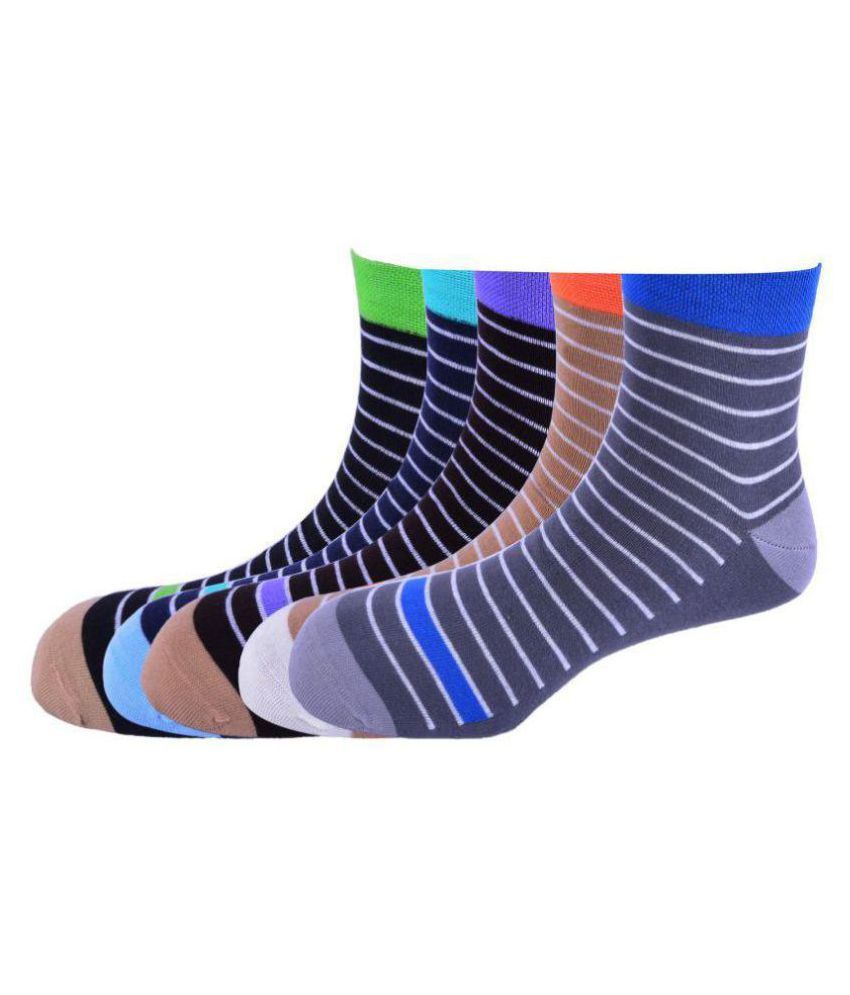     			Tahiro Multicolour Cotton Striped Ankle Length Socks - Pack Of 5