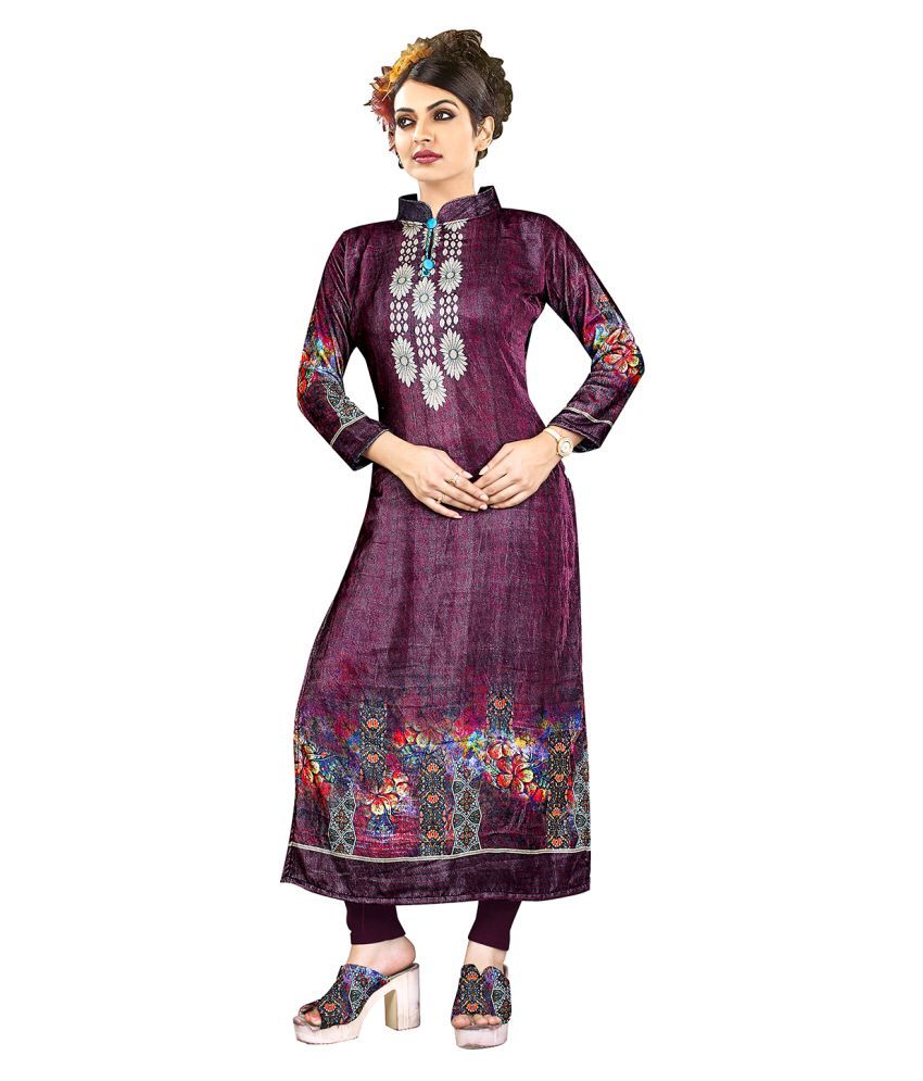     			Jevi Prints Purple Crepe Printed Unstitched Kurti