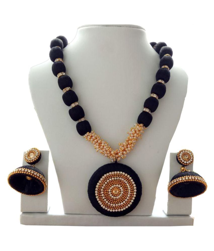 Trendytrendy Silk Thread Black Long Haram Necklace Set Buy Trendytrendy Silk Thread Black Long