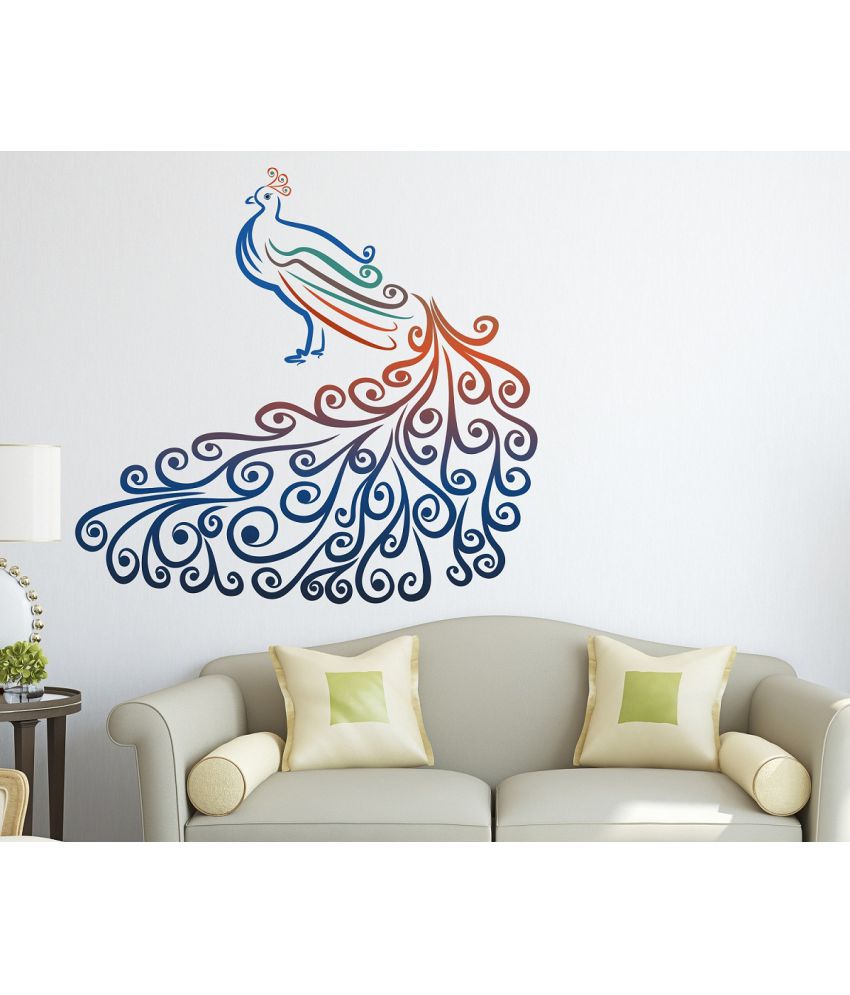     			Happysticky Beautiful Peacock Vinyl Multicolour Wall Stickers