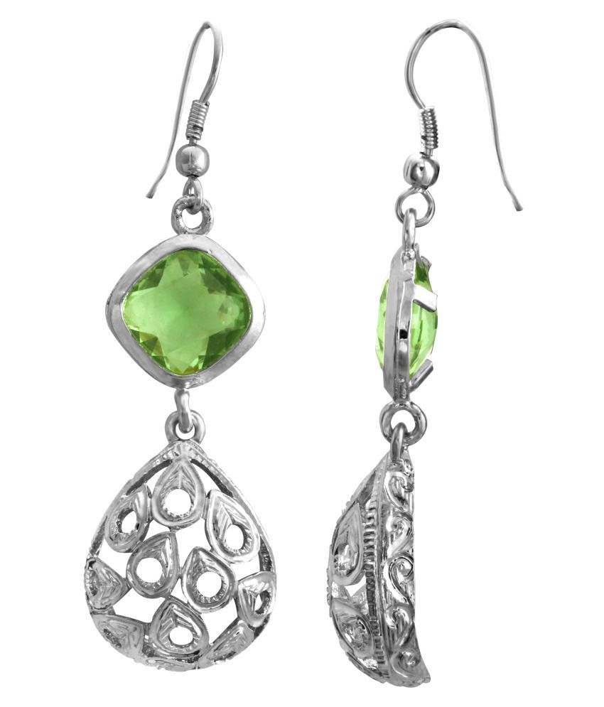    			Spargz Green Color Synthetics Stone Rhodium Plating Earrings For Women AIER 965