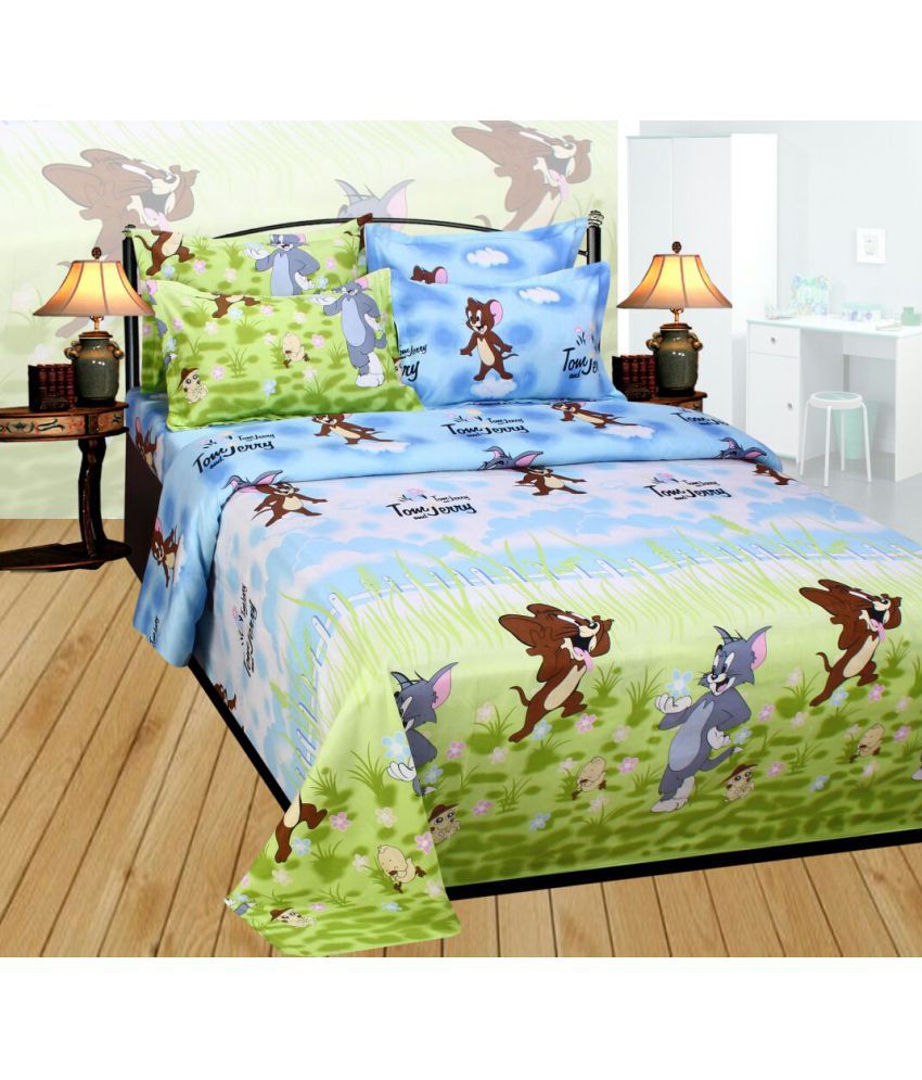     			Sky Tex Tom & Jerry Multi-Colour Cartoon Prints Double 1 Bed Sheet & 2 Pillow Covers