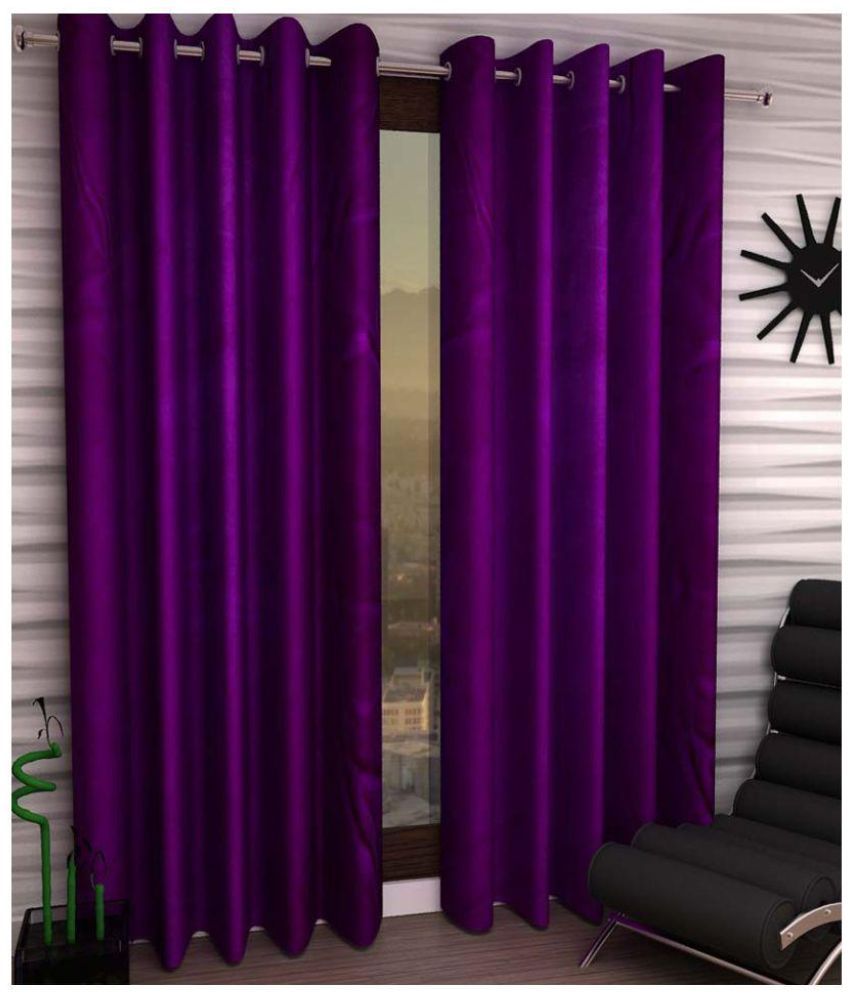     			Panipat Textile Hub Solid Semi-Transparent Eyelet Door Curtain 7 ft Pack of 2 -Purple