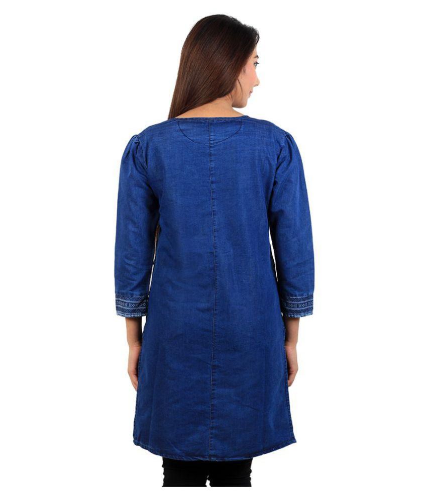 Cherry Clothing Blue Denim Straight Kurti - Buy Cherry Clothing Blue ...