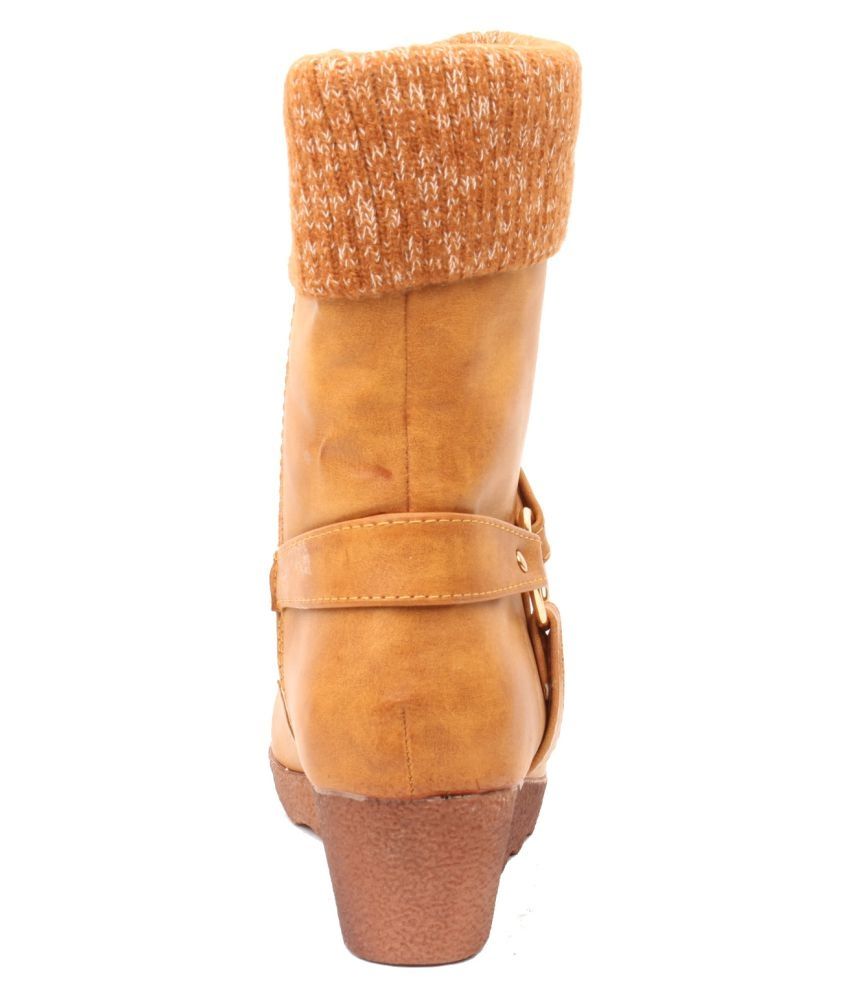 tan mid calf flat boots