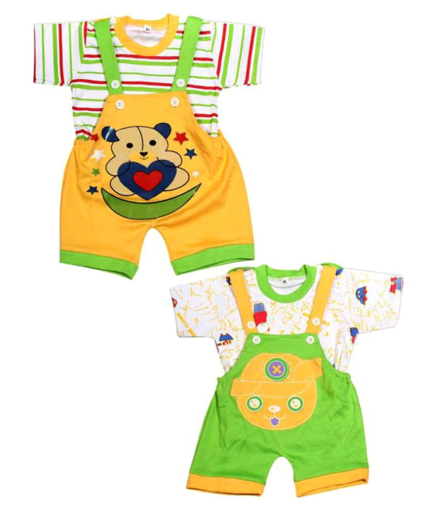     			Babeezworld Multicolor baby dungaree Sets - Pack of 2