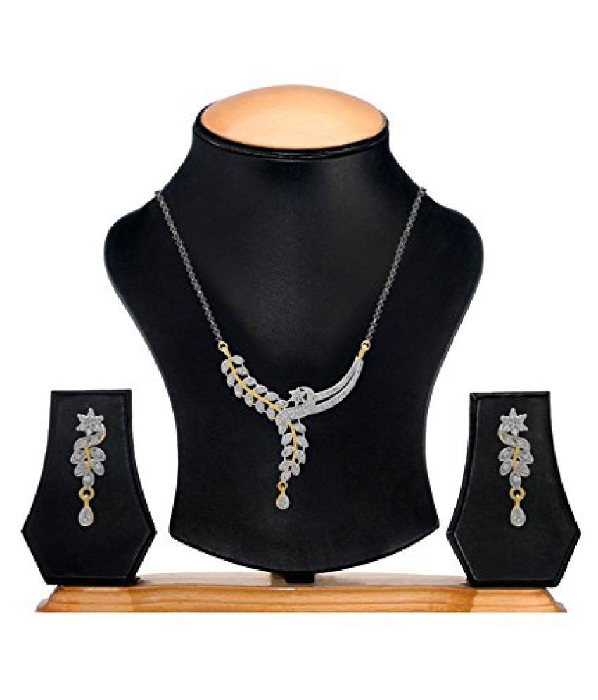     			YouBella American Diamond Gold Plated Mangalsutra Pendant with Chain and Earrings