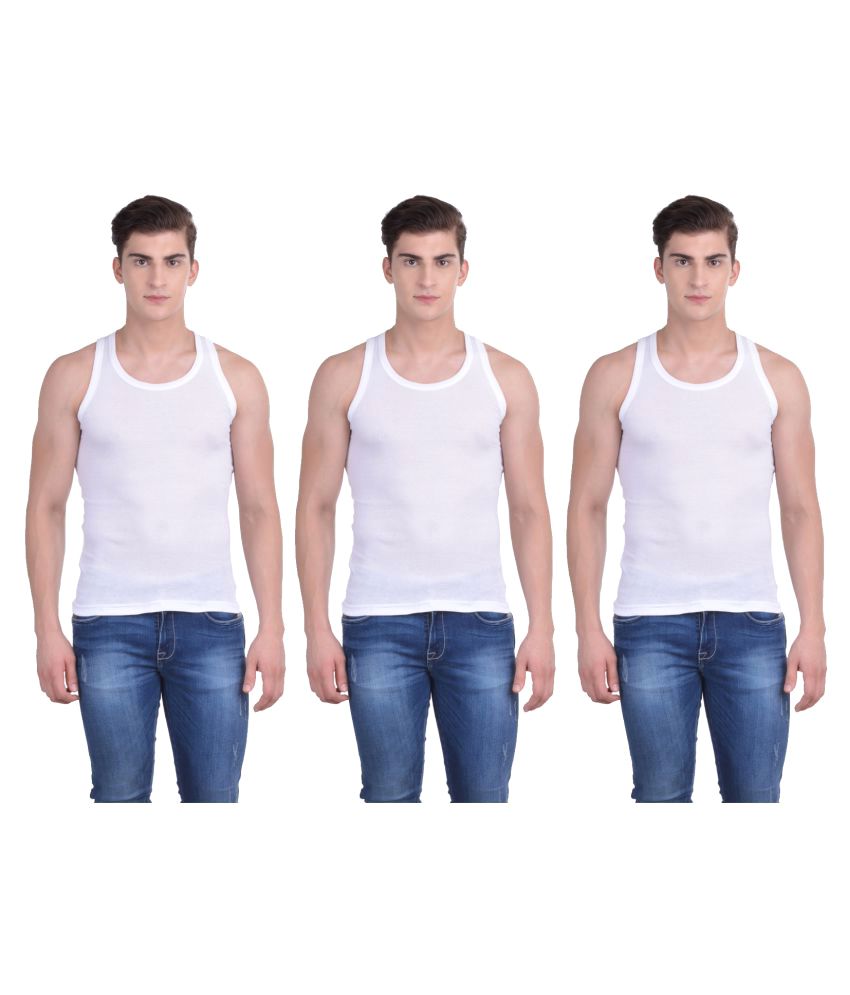     			Force NXT White Sleeveless Vests Pack of 3
