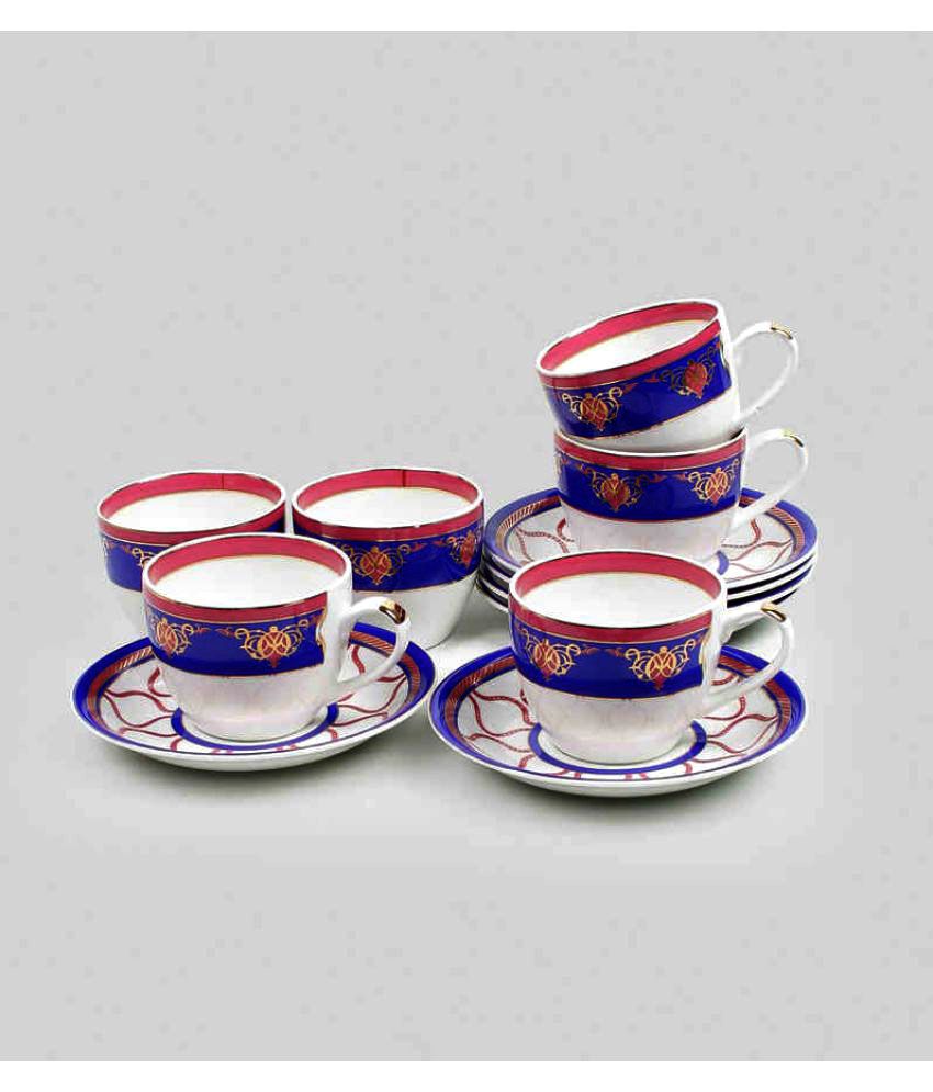Sanjeev Kapoor Premium Blue and Gold Bone China Cup Saucer Set, 12