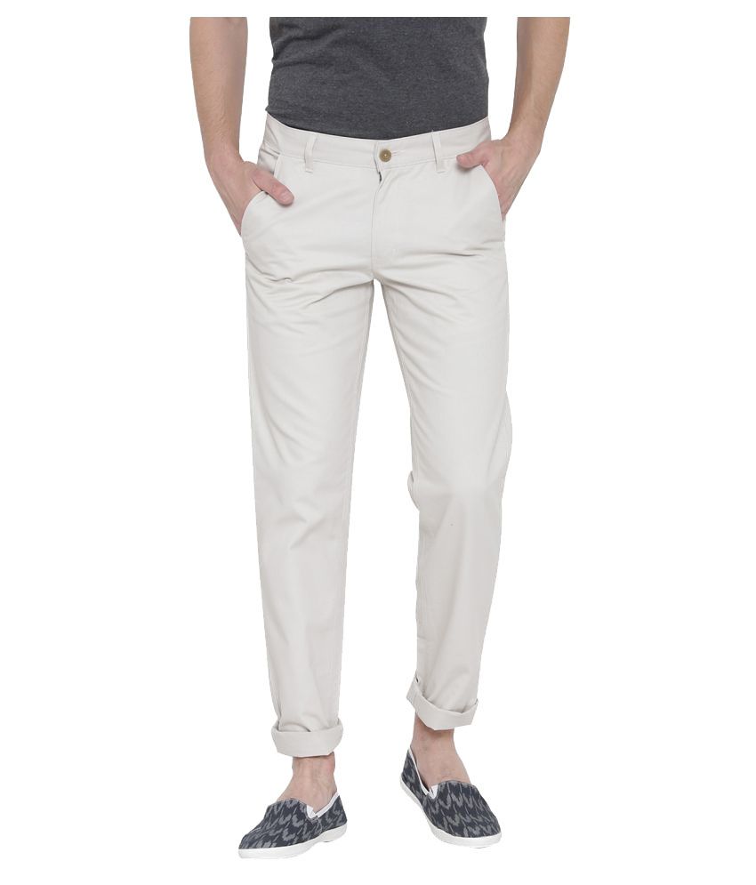 Hubberholme White Slim Flat Trousers 