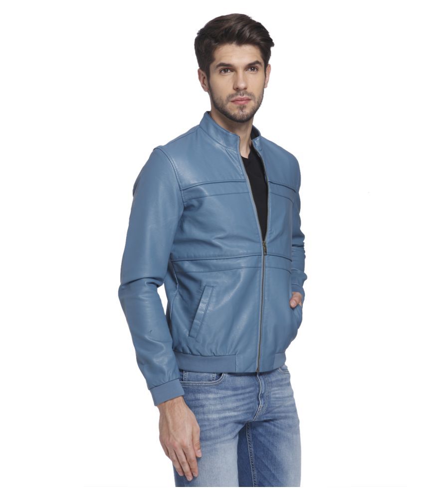 Jack Jones Blue Leather Jacket Jack Jones Blue Leather Jacket