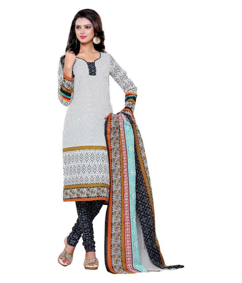 Shree Ganesh White Cotton Dress Material - Buy Shree Ganesh White ...