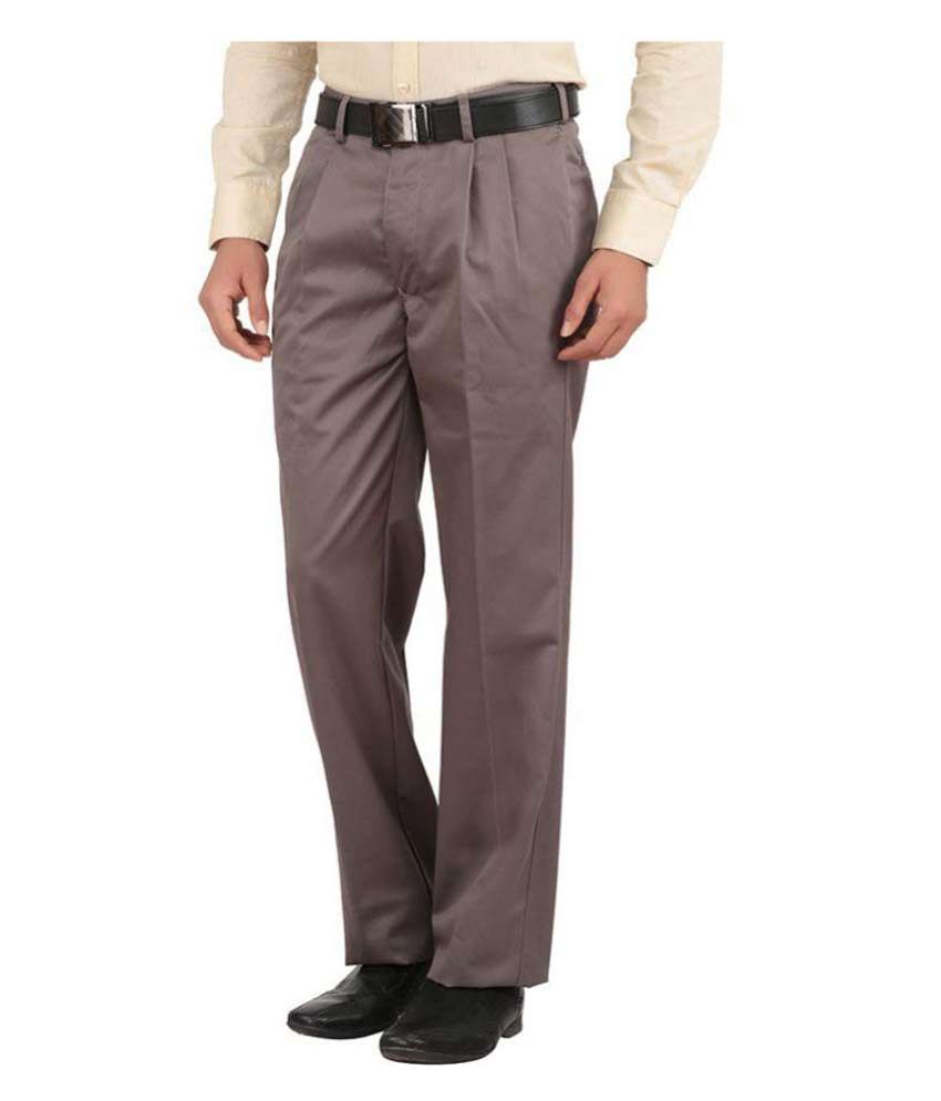 Tibre Grey Regular Pleated Trousers - Buy Tibre Grey Regular Pleated ...