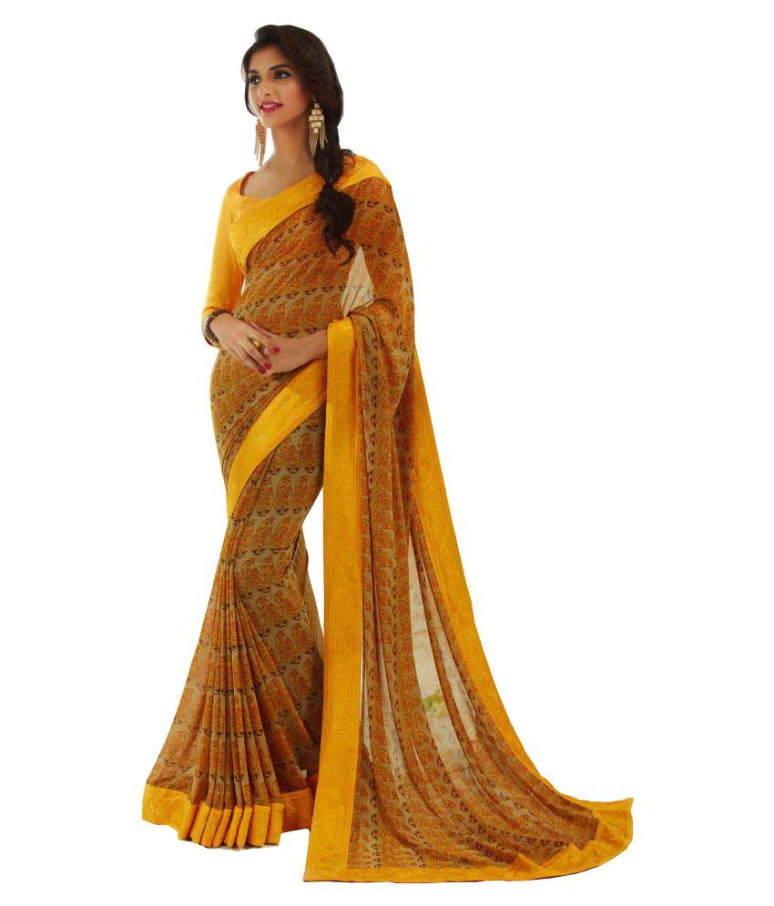 Palav Fabrics Yellow Georgette Saree - Buy Palav Fabrics Yellow Georgette Saree  Online at Low Price - Snapdeal.com