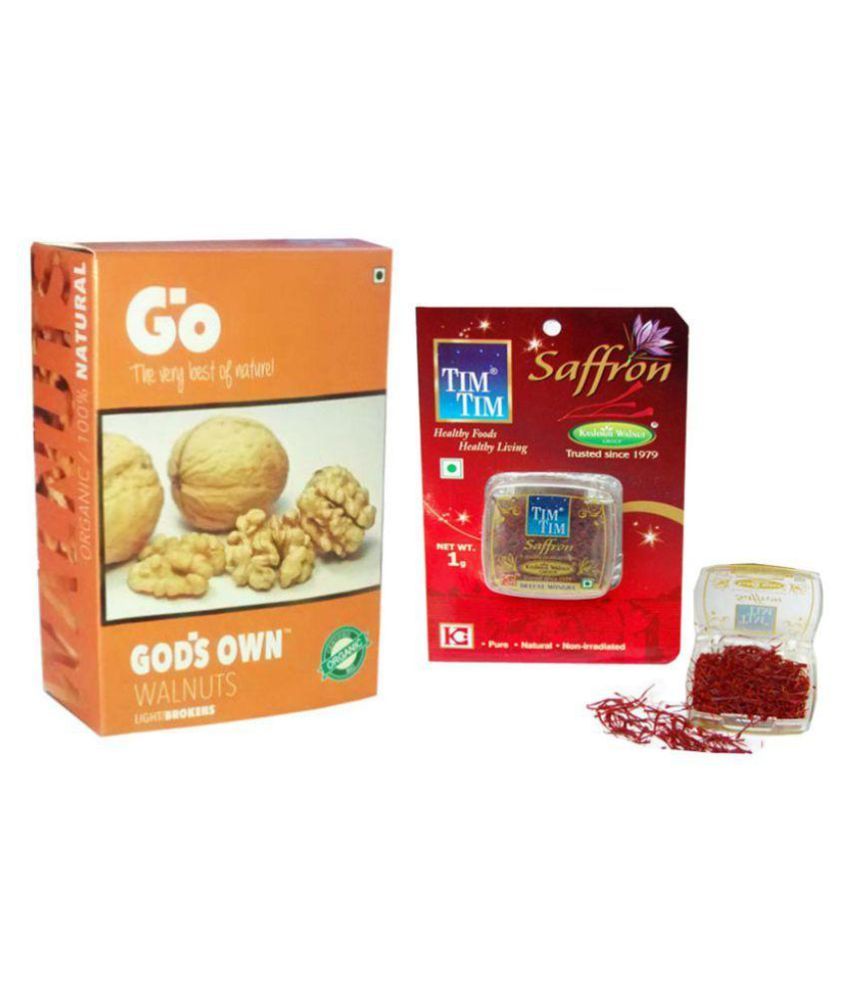 GO Saffron 1g & Lb Organic Regular Walnuts (Akhrot) 250 gm Pack of 2