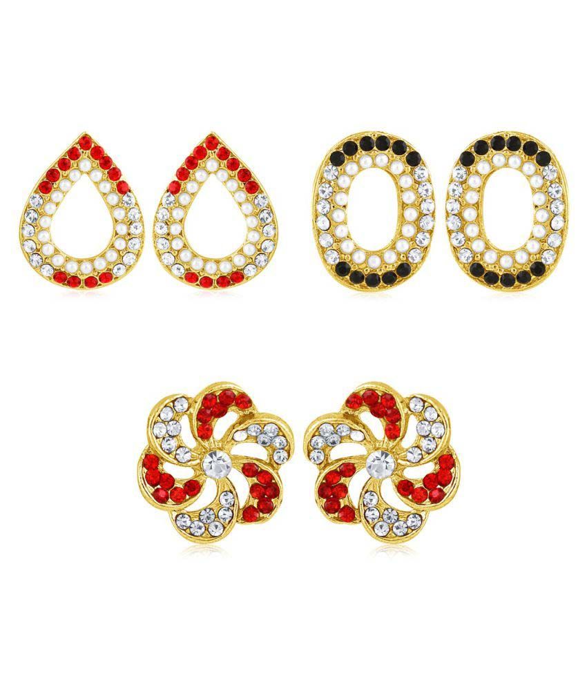     			Sukkhi Splendid Pearl Gold Plated Pair of 3 Pair Stud Earring Combo For Women