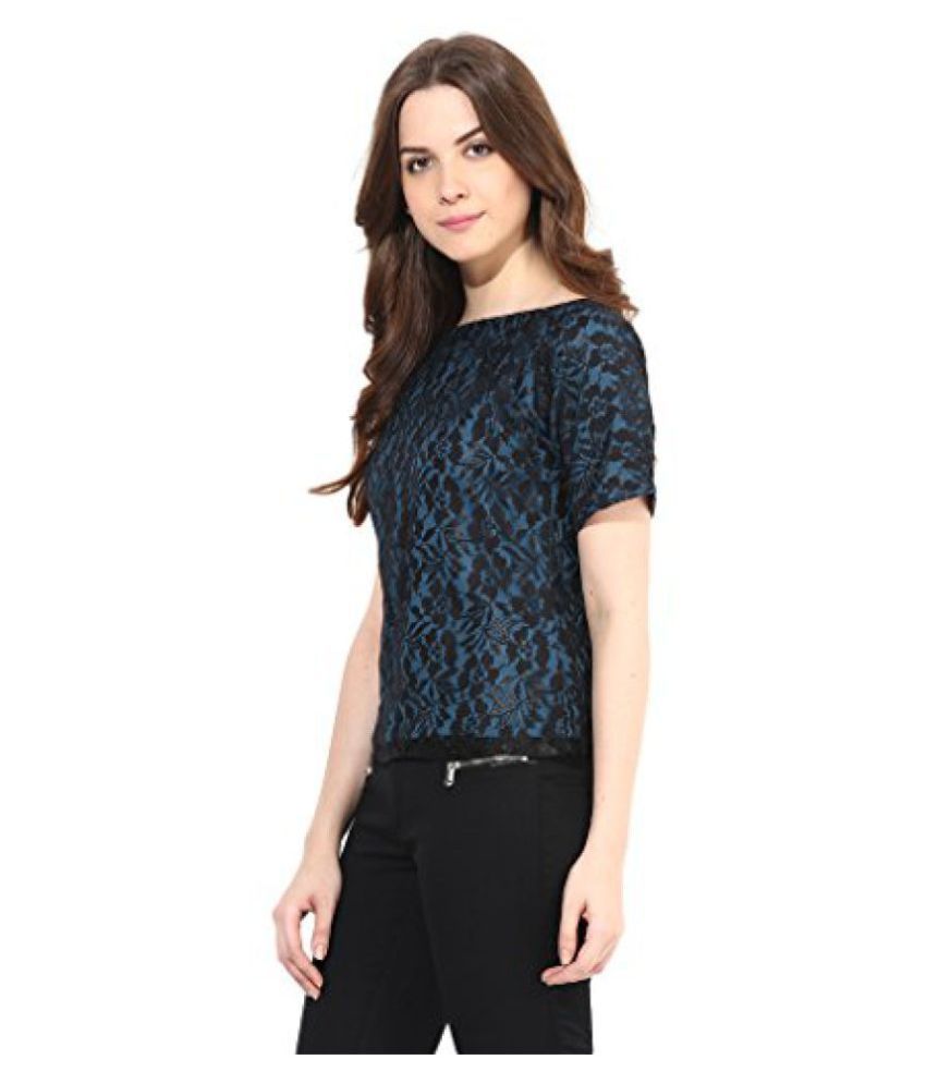 Contrast lace party wear top Teal - Buy Contrast lace party wear top Teal Online at Best Prices 