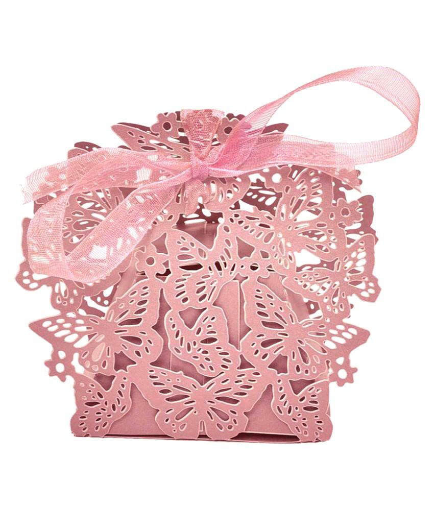 Futaba Pink Butterfly Wedding Candy Box with Ribbon - Pack of 10