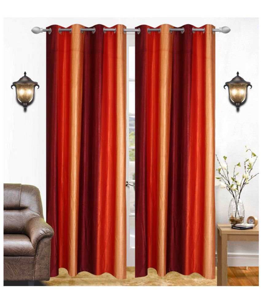     			Panipat Textile Hub Solid Semi-Transparent Eyelet Door Curtain 7 ft Pack of 4 -Red
