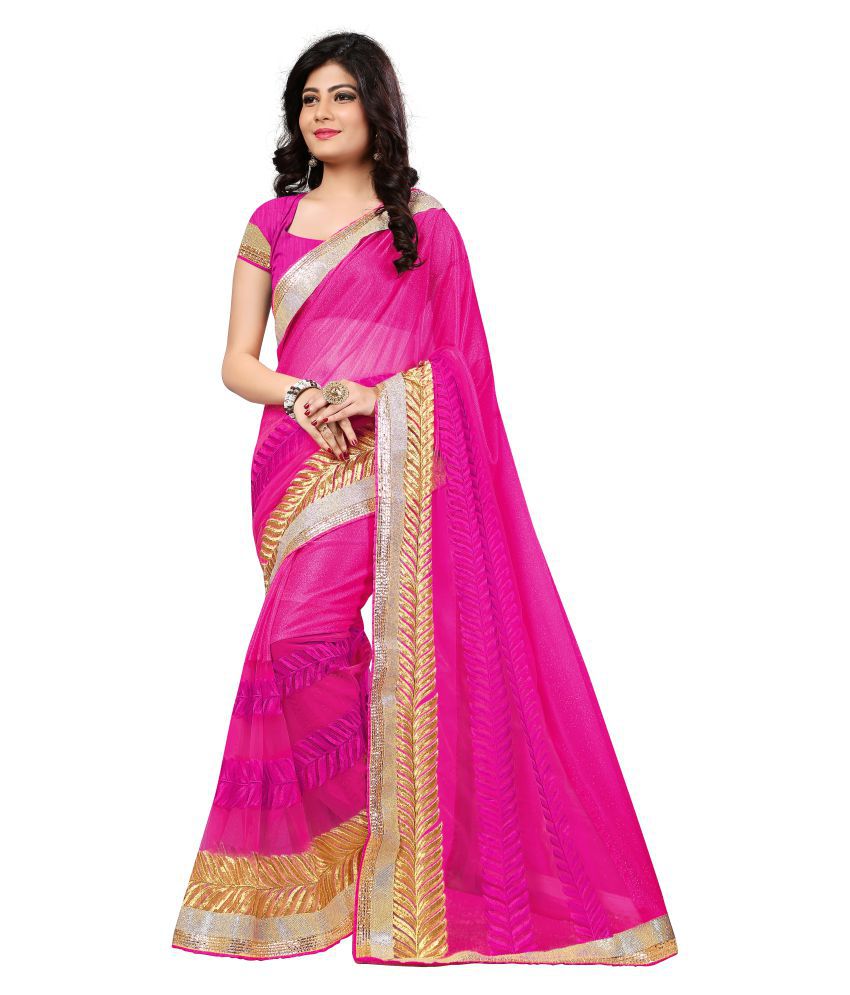 Aradhya Pink Lycra Saree - Buy Aradhya Pink Lycra Saree Online at Low ...
