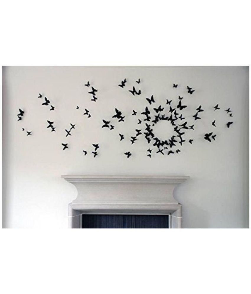     			Jaamso Royals Multi Color 3D Butterflies PVC Black Wall Stickers