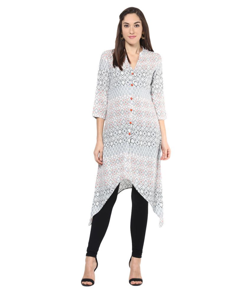     			StyleStone White Rayon Asymmetrical Hemline Kurti