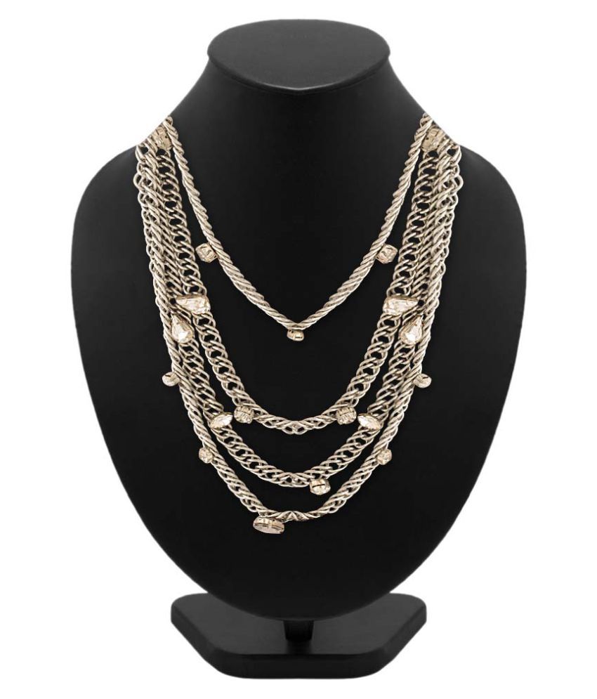 Voylla Multilayered Link Chain Design With Shiny Stones Studded Silver ...