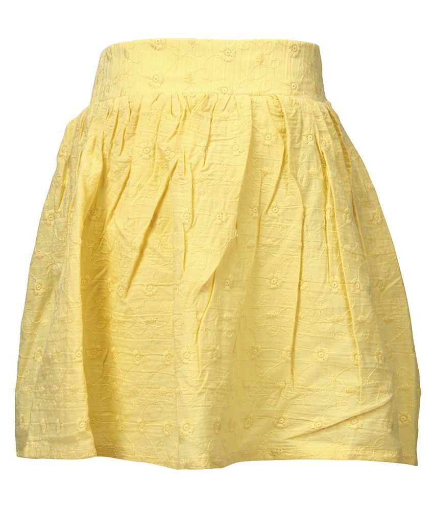 Buy Western Basics Yellow Color Short Embroieded Cotton Skirt Online at ...