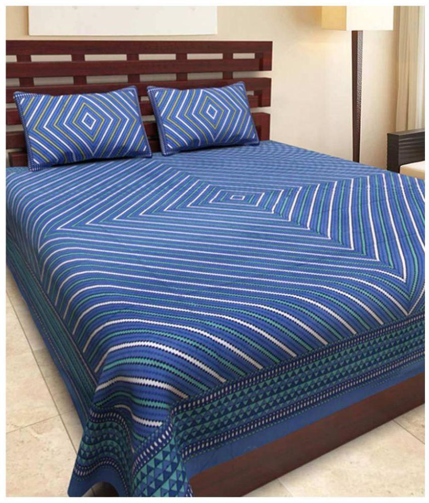 BD Double Cotton Blue Printed Bed Sheet Buy BD Double Cotton Blue