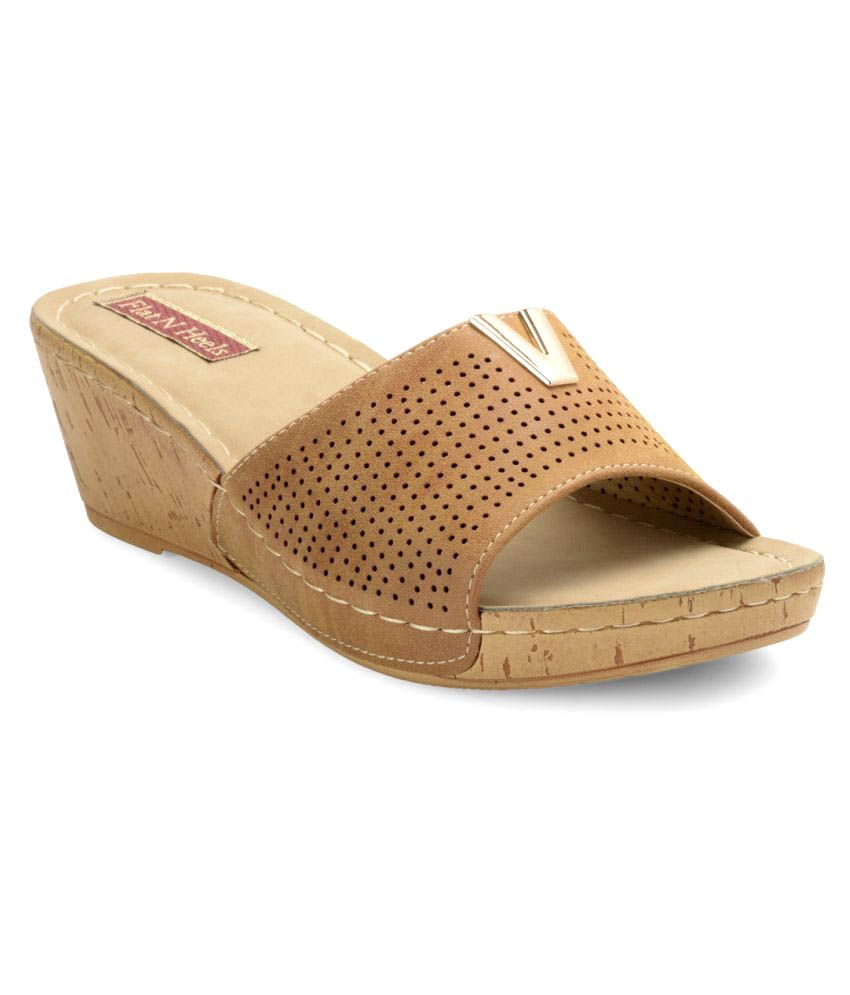 Flat N Heels Tan Wedges Heels Price in India- Buy Flat N Heels Tan Wedges Heels Online at Snapdeal
