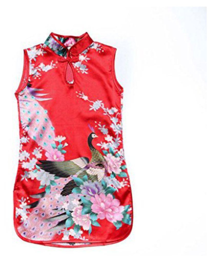 Kids Girl Floral Sleeveless Chinese Qipao Peacock Cheongsam Summer Party Dress