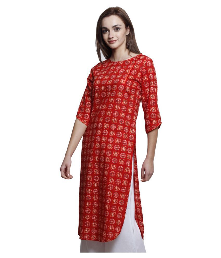 Jaipur Attire Red Cotton Straight Kurti - Buy Jaipur Attire Red Cotton ...