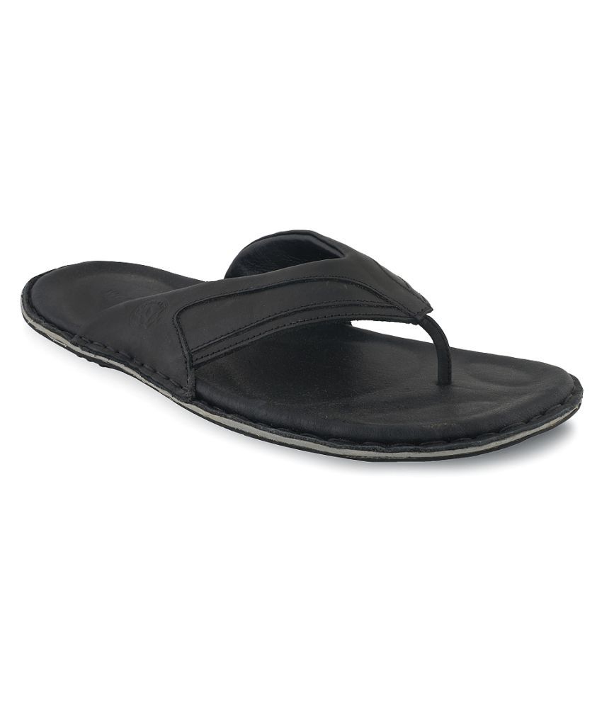 Woodland Black Leather Slippers Price 