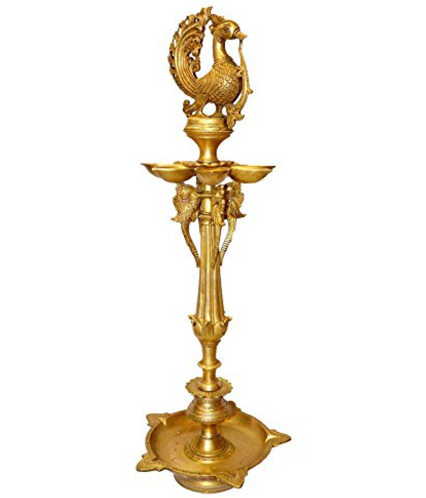 Peacock Oil Lamp Diya in Fine Carving for Puja Worship for arti by Bharat Haat BH00506 