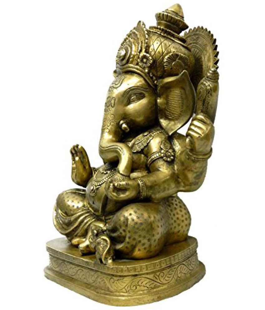 Pure Brass Metal Ganesh Sitting Statue in Fine Finishing and Decorative ...