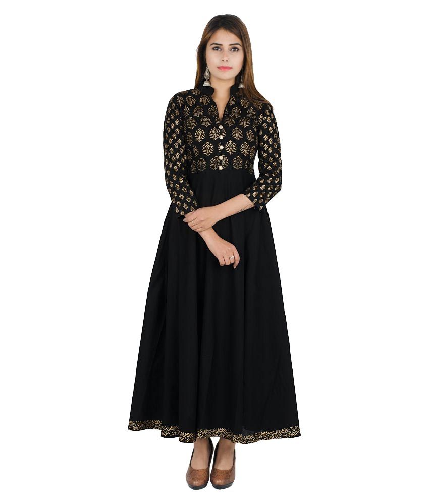 Zoeyam's Black Cotton Anarkali Kurti - Buy Zoeyam's Black Cotton ...